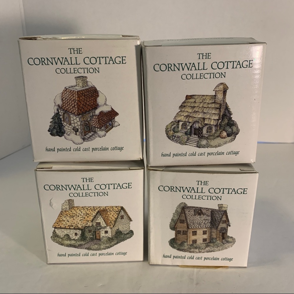 Vintage 1991 Set of 4 The Cornwall Cottage Collection Hand Painted Porcelain